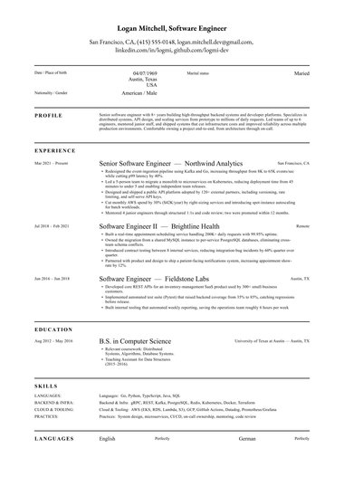 Google docs CV šablon Classic